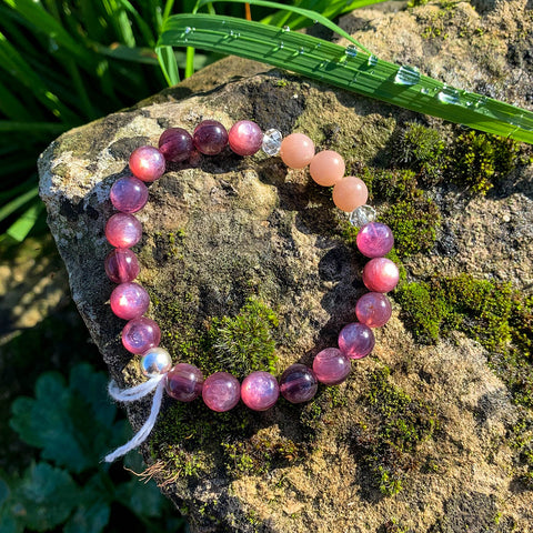 Bracelet Synergie ~ L'Essentielle ~ Lépidolite GEMMY & Pierre de Lune pêche