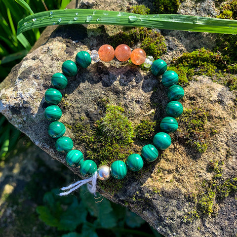 Bracelet Synergie ~ La Positive ~ Malachite et Pierre de Soleil