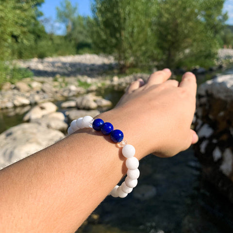 Bracelet Synergie ~ La Noble ~ Jade blanc et Lapis-Lazuli