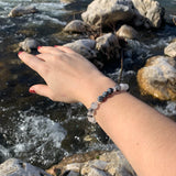 Bracelet Synergie ~ L'Ancrée ~ Quartz tourmaliné et Obsidienne neige
