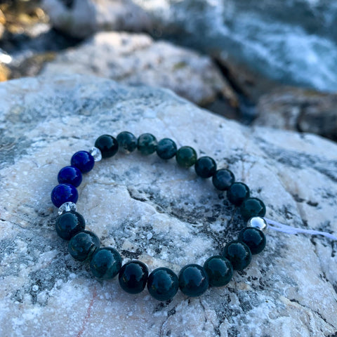 Bracelet Synergie ~ La Pondérée ~ Agate Mousse et Lapis-Lazuli